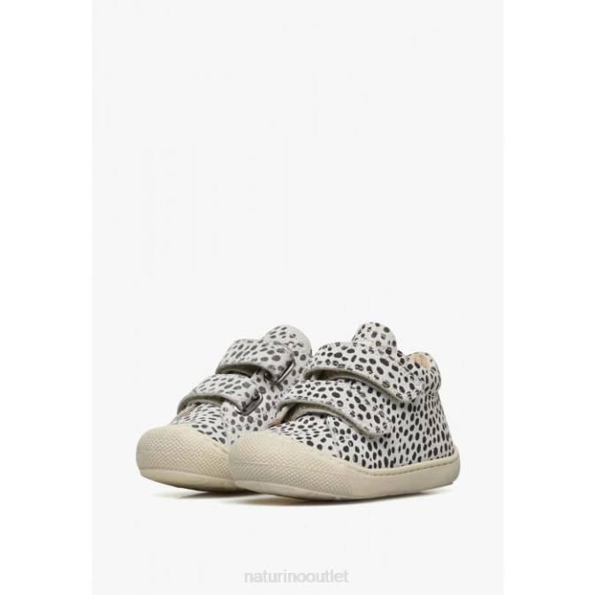 Kids Naturino White-Black COCOON VL Suede First Steps Shoes with Pony Print J6T693
