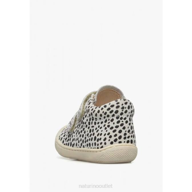 Kids Naturino White-Black COCOON VL Suede First Steps Shoes with Pony Print J6T693