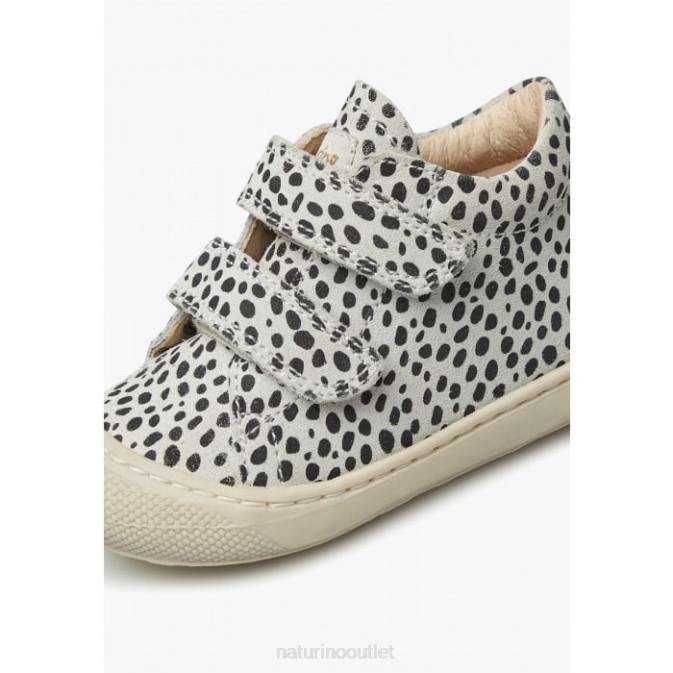 Kids Naturino White-Black COCOON VL Suede First Steps Shoes with Pony Print J6T693