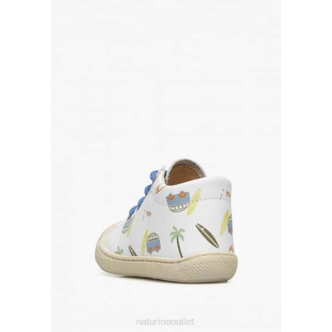 Kids Naturino White-Blue COCOON Leather First Steps Shoes J6T6143