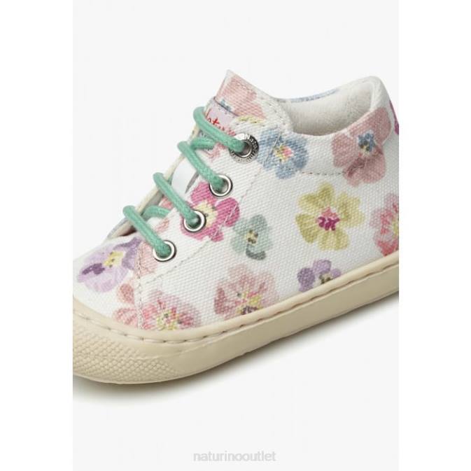 Kids Naturino White COCOON Canvas First Step Shoes with Floral Print J6T6157
