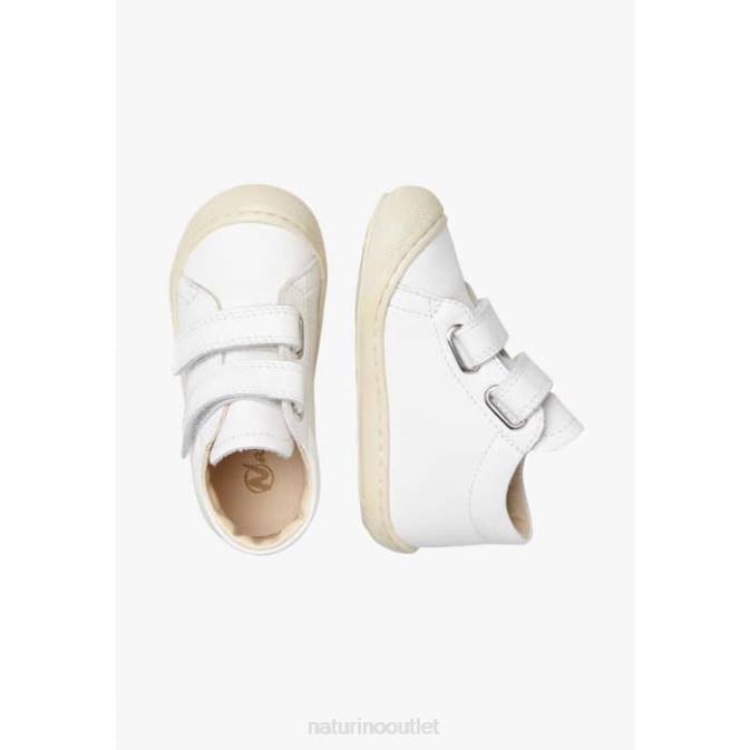 Kids Naturino White COCOON VL First Steps Shoes In Nappa Leather J6T6216
