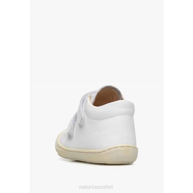 Kids Naturino White COCOON VL First Steps Shoes In Nappa Leather J6T6216