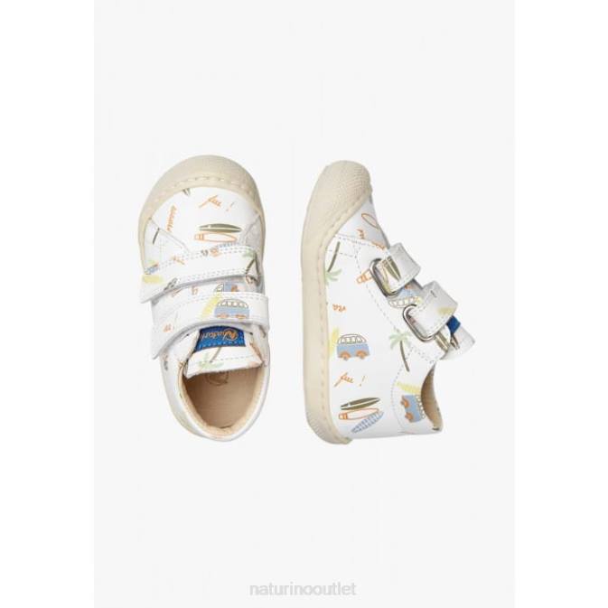 Kids Naturino White COCOON VL Leather First Steps Shoes J6T6148