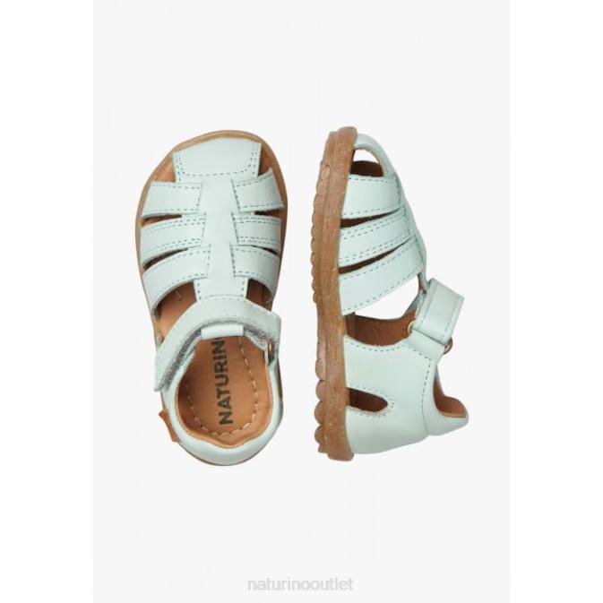 Kids Naturino Aqua Green SEE Semi-Closed Leather Sandals J6T6251