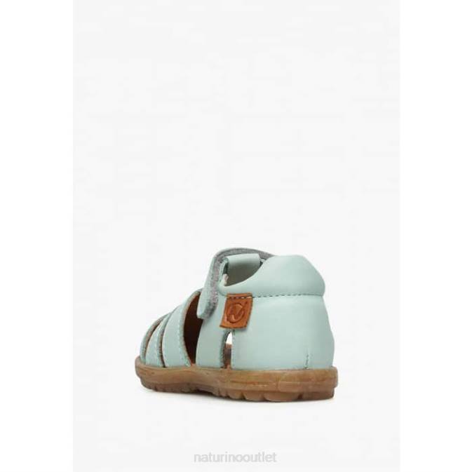 Kids Naturino Aqua Green SEE Semi-Closed Leather Sandals J6T6251