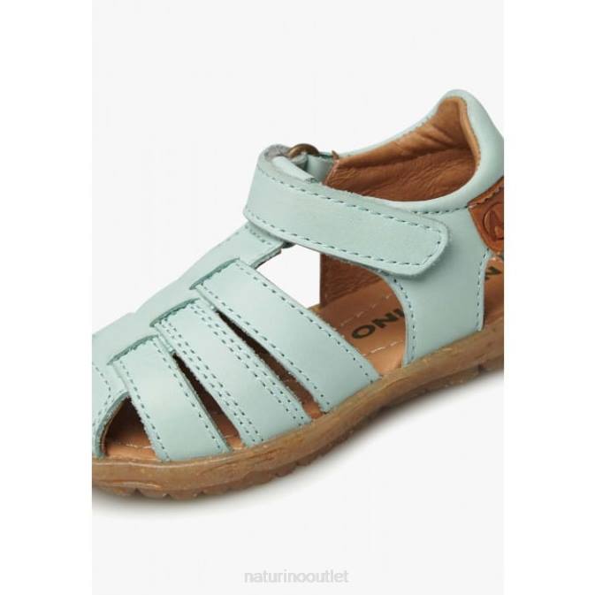 Kids Naturino Aqua Green SEE Semi-Closed Leather Sandals J6T6251