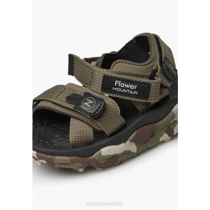 Kids Naturino Army Green NAZCA 2 JUNIOR Faux Leather and Fabric Active Sandals J6T627