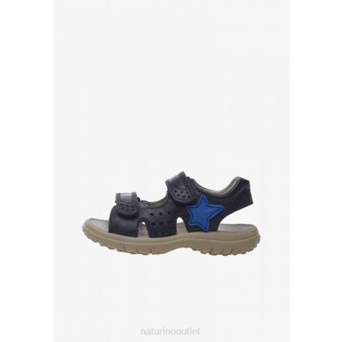 Kids Naturino Blue DOCK Leather Sandals with Velcro J6T6541
