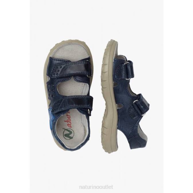 Kids Naturino Blue DOCK Leather Sandals with Velcro J6T6541