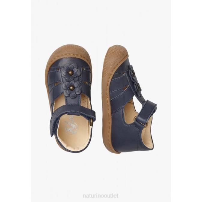 Kids Naturino Blue MAGGY Semi-Closed Sandals with Applied Flowers J6T6593