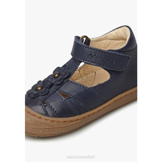 Kids Naturino Blue MAGGY Semi-Closed Sandals with Applied Flowers J6T6593