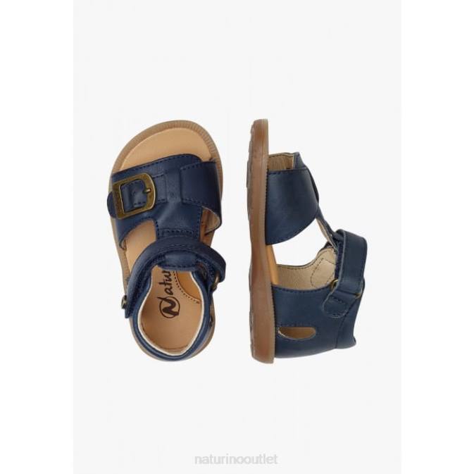 Kids Naturino Blue QUARZO Leather Sandals with Velcro J6T6284