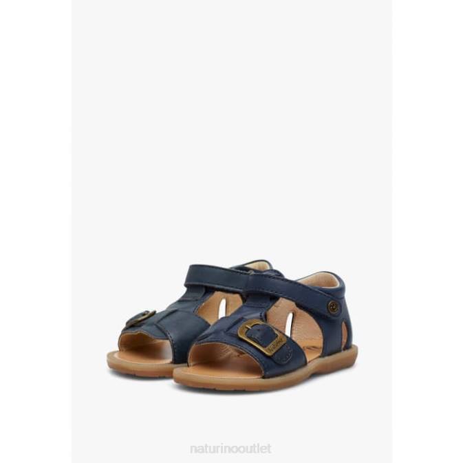 Kids Naturino Blue QUARZO Leather Sandals with Velcro J6T6284