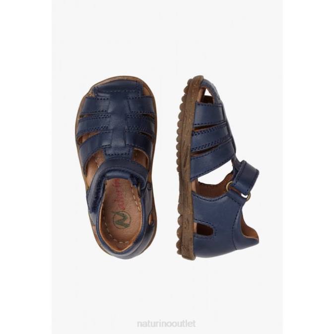 Kids Naturino Blue SEE Semi-Closed Leather Sandals J6T6271