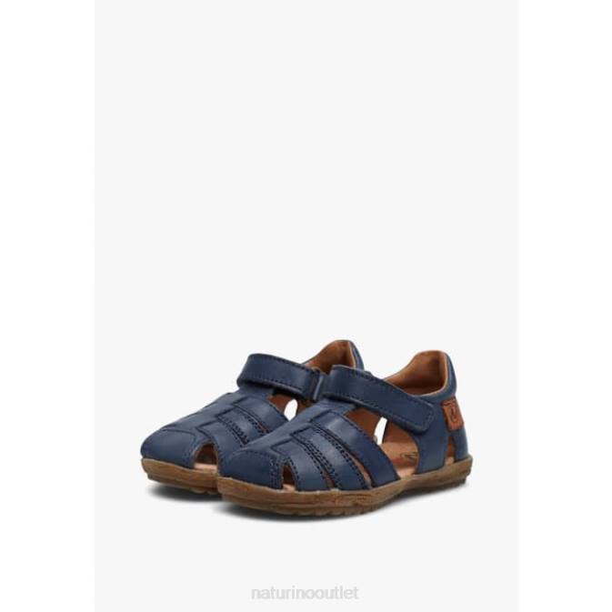 Kids Naturino Blue SEE Semi-Closed Leather Sandals J6T6271