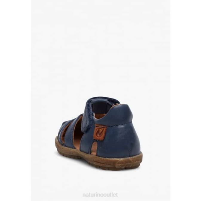 Kids Naturino Blue SEE Semi-Closed Leather Sandals J6T6271