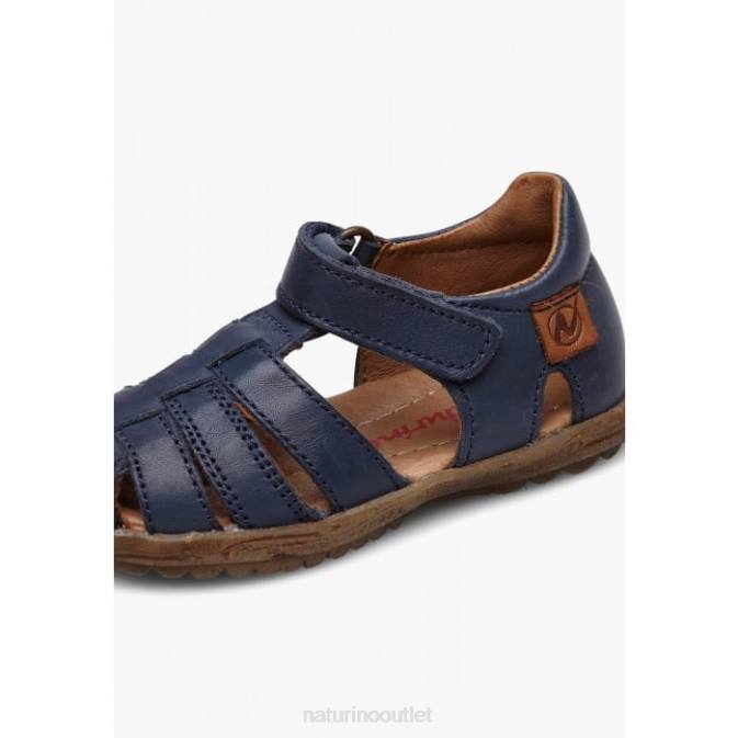 Kids Naturino Blue SEE Semi-Closed Leather Sandals J6T6271