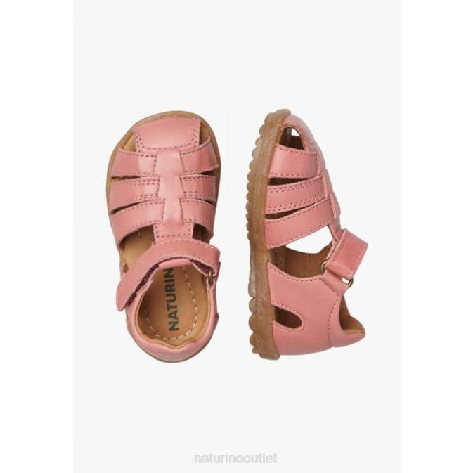 Kids Naturino Bright Pink SEE Semi-Closed Leather Sandals J6T6241