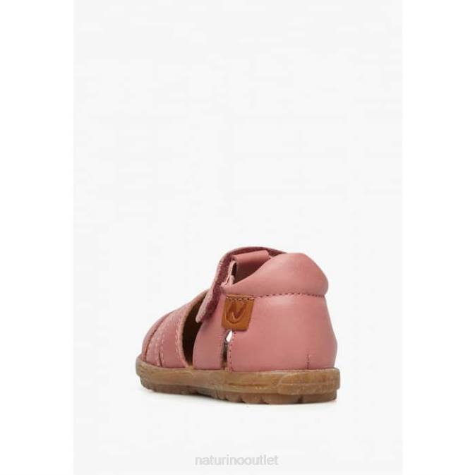 Kids Naturino Bright Pink SEE Semi-Closed Leather Sandals J6T6241