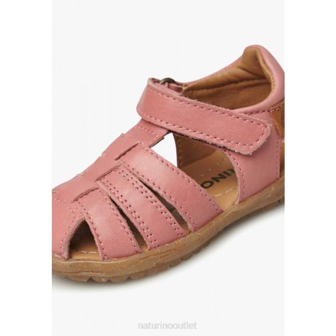 Kids Naturino Bright Pink SEE Semi-Closed Leather Sandals J6T6241