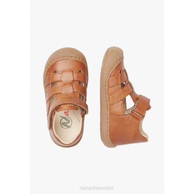 Kids Naturino Brown BEDE Leather Semi-Open Sandals J6T6349
