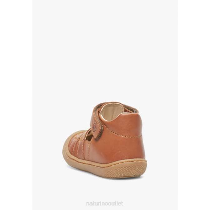Kids Naturino Brown BEDE Leather Semi-Open Sandals J6T6349