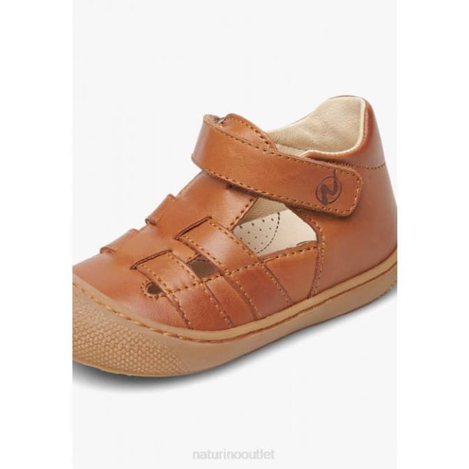Kids Naturino Brown BEDE Leather Semi-Open Sandals J6T6349