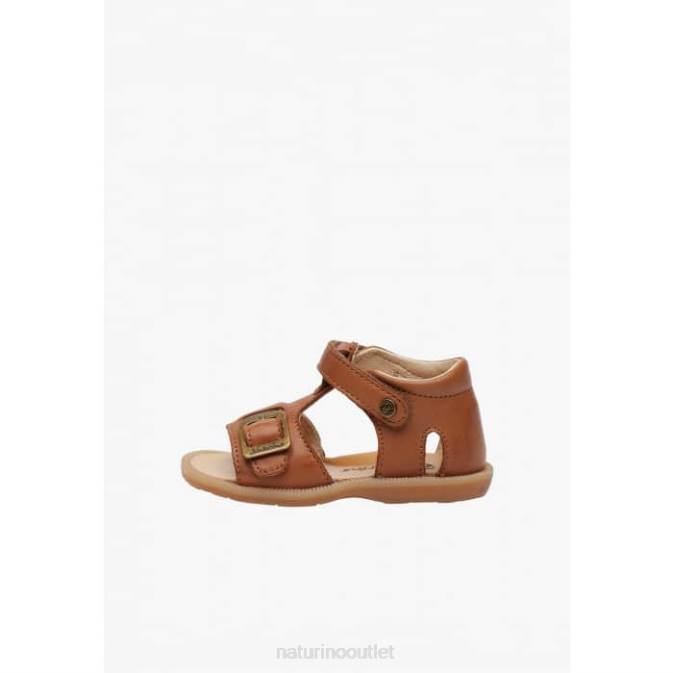 Kids Naturino Brown QUARZO Leather Sandals with Velcro J6T6283
