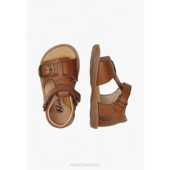 Kids Naturino Brown QUARZO Leather Sandals with Velcro J6T6283