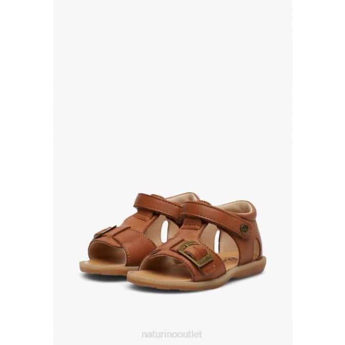 Kids Naturino Brown QUARZO Leather Sandals with Velcro J6T6283