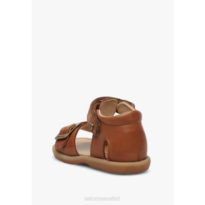 Kids Naturino Brown QUARZO Leather Sandals with Velcro J6T6283