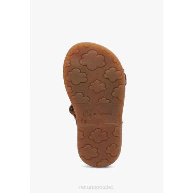 Kids Naturino Brown QUARZO Leather Sandals with Velcro J6T6283