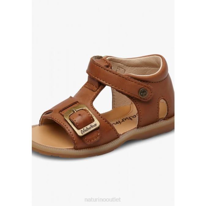 Kids Naturino Brown QUARZO Leather Sandals with Velcro J6T6283