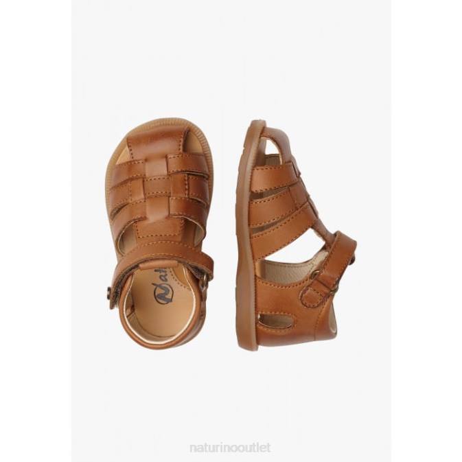 Kids Naturino Brown ZAFFIRO Semi-Open Leather Sandals J6T6280