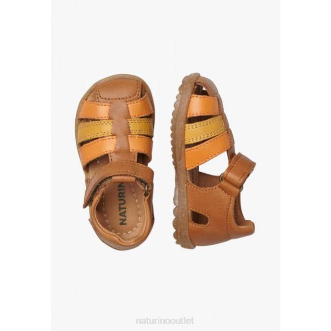 Kids Naturino Cognac-Pumpkin SEE Semi-Closed Leather Sandals J6T6316