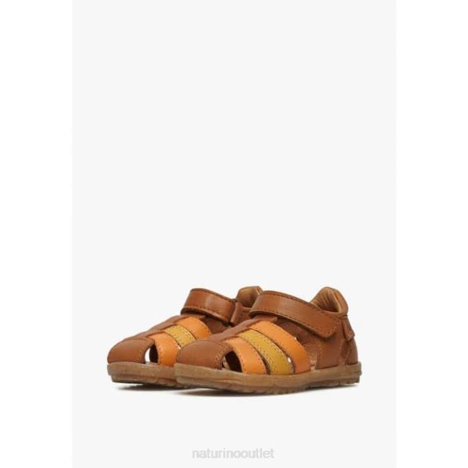 Kids Naturino Cognac-Pumpkin SEE Semi-Closed Leather Sandals J6T6316