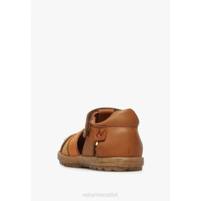 Kids Naturino Cognac-Pumpkin SEE Semi-Closed Leather Sandals J6T6316