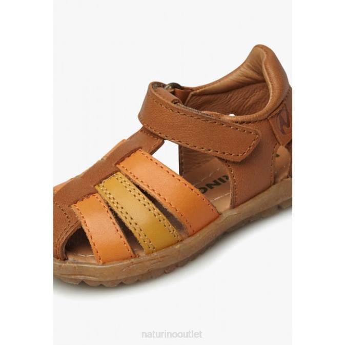 Kids Naturino Cognac-Pumpkin SEE Semi-Closed Leather Sandals J6T6316