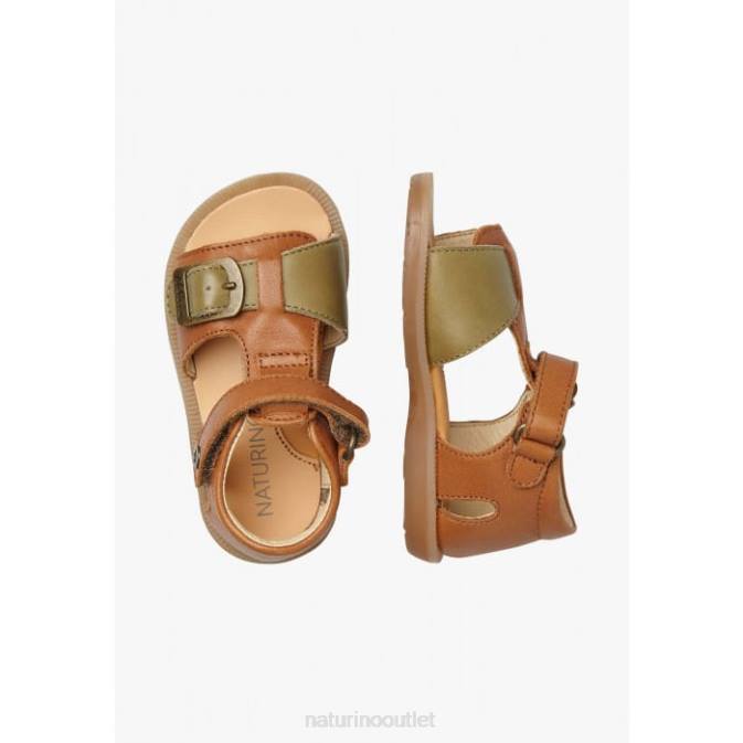 Kids Naturino Cognac QUARZO Leather Sandals with Velcro J6T6308