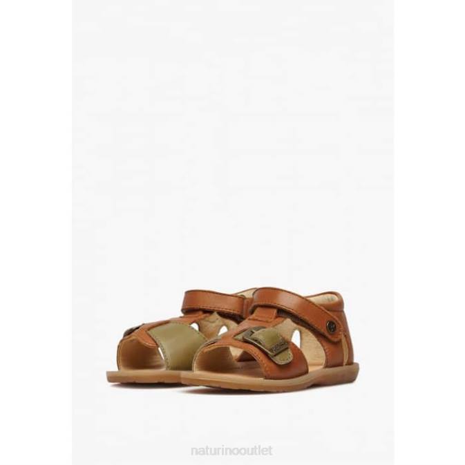 Kids Naturino Cognac QUARZO Leather Sandals with Velcro J6T6308