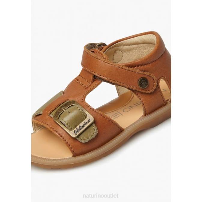Kids Naturino Cognac QUARZO Leather Sandals with Velcro J6T6308