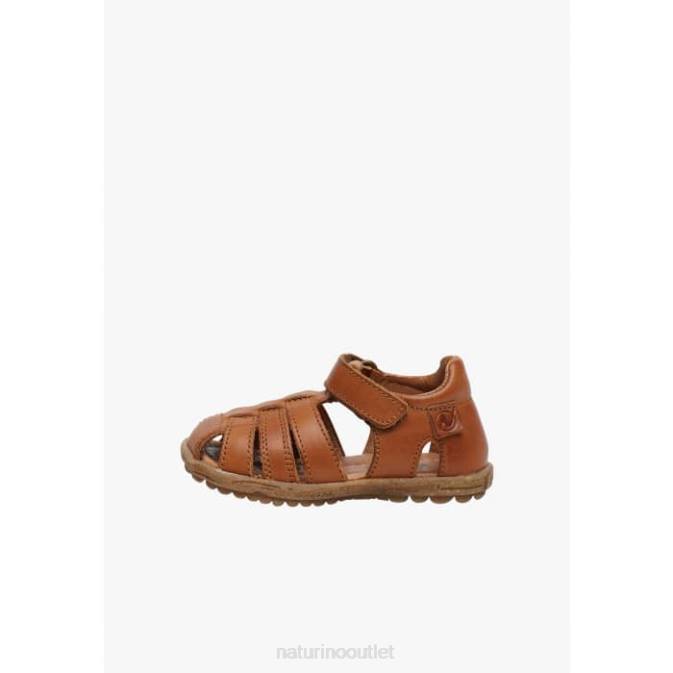 Kids Naturino Cognac SEE Semi-Closed Leather Sandals J6T6338