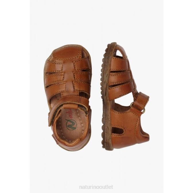 Kids Naturino Cognac SEE Semi-Closed Leather Sandals J6T6338