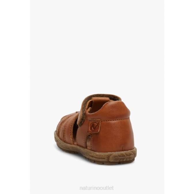Kids Naturino Cognac SEE Semi-Closed Leather Sandals J6T6338