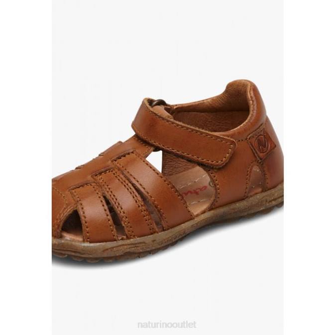 Kids Naturino Cognac SEE Semi-Closed Leather Sandals J6T6338