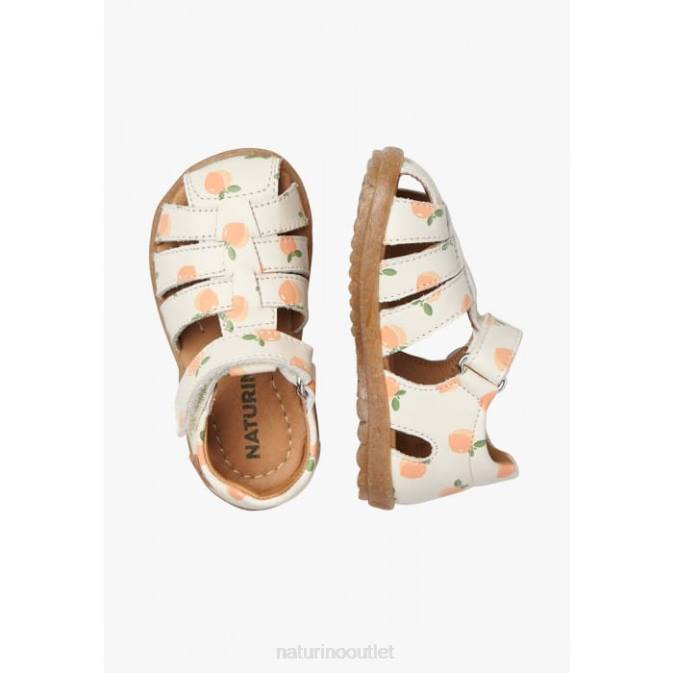 Kids Naturino Cream SEE Apricot Print Leather Sandals J6T6303