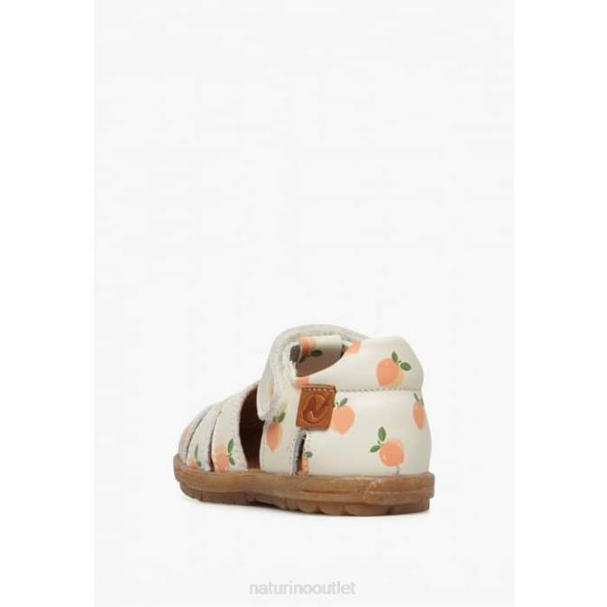 Kids Naturino Cream SEE Apricot Print Leather Sandals J6T6303