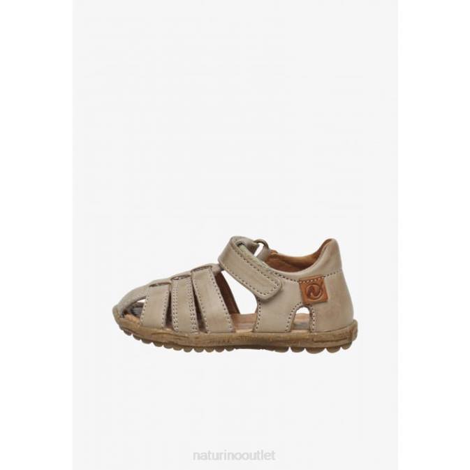 Kids Naturino Dove Grey SEE Semi-Closed Leather Sandals J6T6262