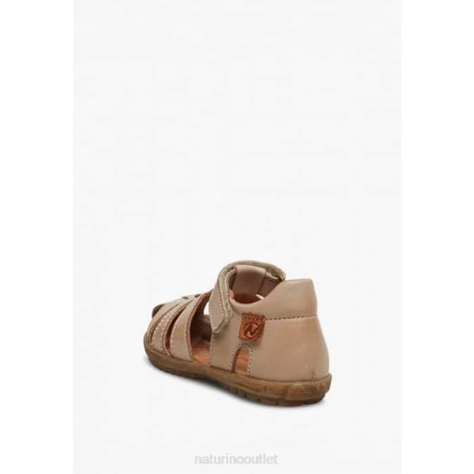 Kids Naturino Dove Grey SEE Semi-Closed Leather Sandals J6T6262